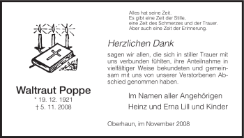 Traueranzeige von Waltraut Poppe von HERSFELDER ZEITUNG