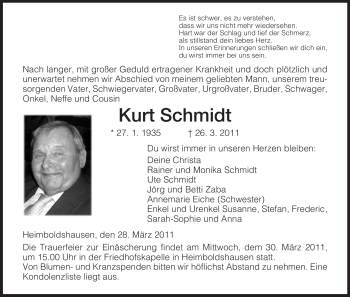 Traueranzeige von Kurt Schmidt von HERSFELDER ZEITUNG