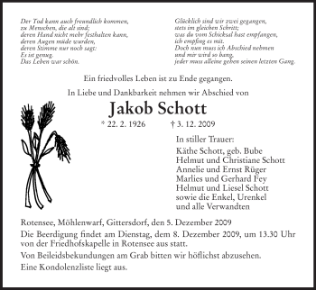 Traueranzeige von Jakob Schott von HERSFELDER ZEITUNG