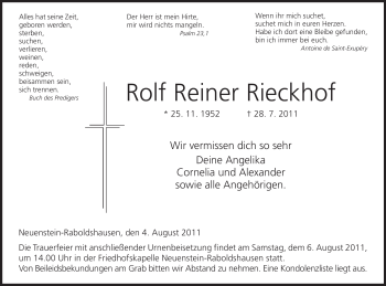 Traueranzeige von Rolf Reiner von HERSFELDER ZEITUNG