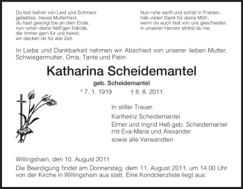 Traueranzeige von Katharina Scheidemantel von HERSFELDER ZEITUNG