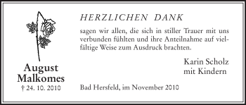 Traueranzeige von August Malkomes von HERSFELDER ZEITUNG