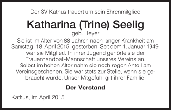 Traueranzeige von Katharina Seelig von Hersfeld