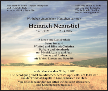Traueranzeige von Heinrich Nennstiel von Hersfeld
