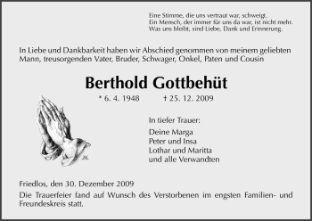 Traueranzeige von Berthold Gottbehüt von HERSFELDER ZEITUNG