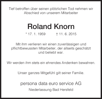 Traueranzeige von Roland Knorn von Hersfeld