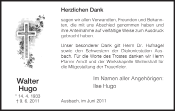 Traueranzeige von Walter Hugo von HERSFELDER ZEITUNG