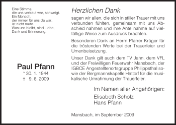 Traueranzeige von Paul Pfann von HERSFELDER ZEITUNG