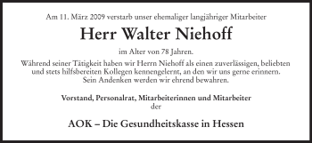 Traueranzeige von Walter Niehoff von HERSFELDER ZEITUNG