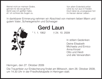 Traueranzeige von Gerd Laun von HERSFELDER ZEITUNG
