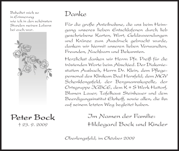 Traueranzeige von Peter Bock von HERSFELDER ZEITUNG