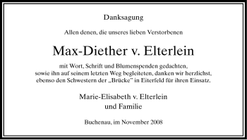 Traueranzeige von Max-Diether v. Elterlein von HERSFELDER ZEITUNG