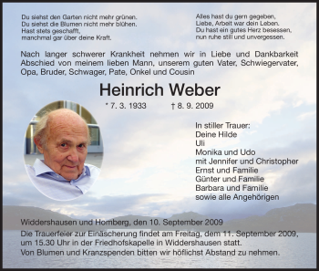 Traueranzeige von Heinrich Weber von HERSFELDER ZEITUNG