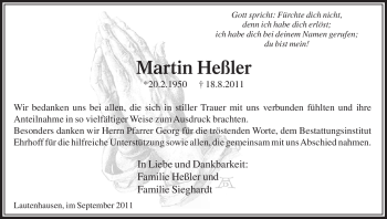 Traueranzeige von Martin Heßler von HERSFELDER ZEITUNG