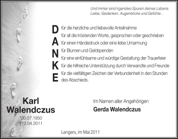 Traueranzeige von Karl Walendczus von HERSFELDER ZEITUNG