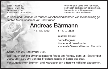 Traueranzeige von Andreas Bärmann von HERSFELDER ZEITUNG