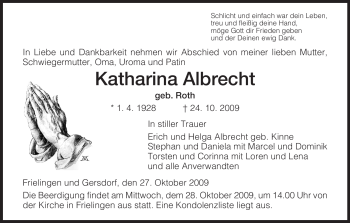 Traueranzeige von Katharina Albrecht von HERSFELDER ZEITUNG