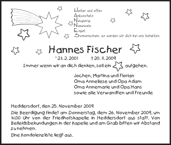 Traueranzeige von Hannes Fischer von HERSFELDER ZEITUNG