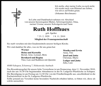 Traueranzeige von Ruth Hoffhues von HERSFELDER ZEITUNG
