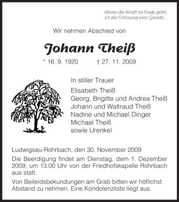 Traueranzeige von Johann Theiß von HERSFELDER ZEITUNG