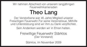 Traueranzeige von Theo Lang von HERSFELDER ZEITUNG