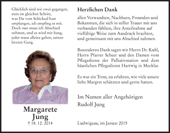 Traueranzeige von Margarete Jung von Hersfeld