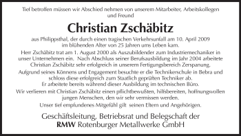 Traueranzeige von Christian Zschäbitz von HERSFELDER ZEITUNG