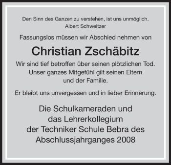 Traueranzeige von Christian Zschäbitz von HERSFELDER ZEITUNG