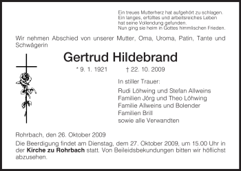 Traueranzeige von Gertrud Hildebrand von HERSFELDER ZEITUNG