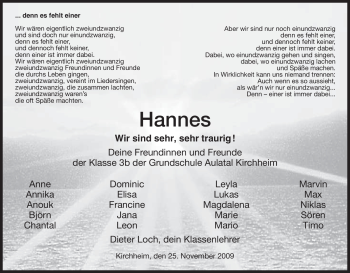 Traueranzeige von Hannes Unbekannt von HERSFELDER ZEITUNG