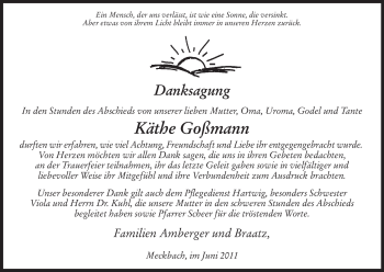 Traueranzeige von Käthe Goßmann von HERSFELDER ZEITUNG