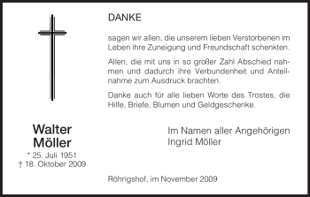 Traueranzeige von Walter Möller von HERSFELDER ZEITUNG