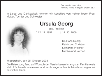 Traueranzeige von Ursula Georg von HERSFELDER ZEITUNG