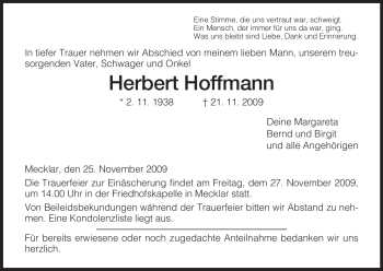 Traueranzeige von Herbert Hoffmann von HERSFELDER ZEITUNG