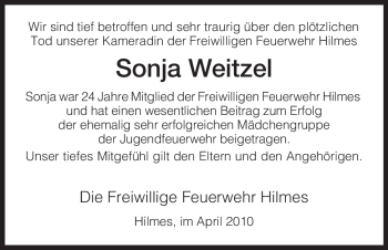 Traueranzeige von Sonja Weitzel von HERSFELDER ZEITUNG