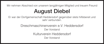 Traueranzeige von August Diebel von HERSFELDER ZEITUNG