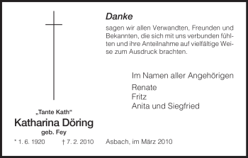 Traueranzeige von Katharina Döring von HERSFELDER ZEITUNG
