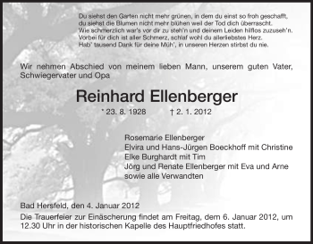 Traueranzeige von Reinhard Ellenberger von HERSFELDER ZEITUNG