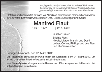 Traueranzeige von Manfred Flaut von HERSFELDER ZEITUNG