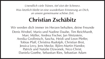 Traueranzeige von Christian Zschäbitz von HERSFELDER ZEITUNG