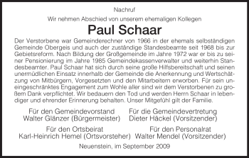 Traueranzeige von Paul Schaar von HERSFELDER ZEITUNG