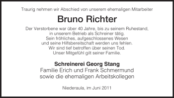 Traueranzeige von Bruno Richter von HERSFELDER ZEITUNG