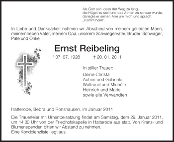 Traueranzeige von Ernst Reibeling von HERSFELDER ZEITUNG