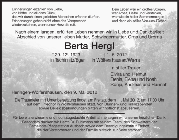 Traueranzeige von Berta Hergl von HERSFELDER ZEITUNG