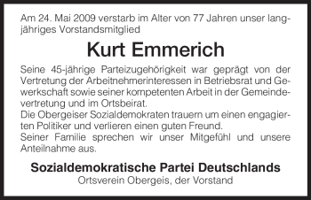 Traueranzeige von Kurt Emmerich von HERSFELDER ZEITUNG