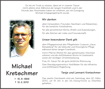 Traueranzeige von Michael Kretschmer von HERSFELDER ZEITUNG