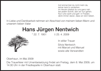 Traueranzeige von Hans Jürgen Nentwich von HERSFELDER ZEITUNG