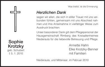 Traueranzeige von Sophie Krotzky von HERSFELDER ZEITUNG
