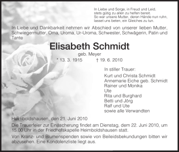 Traueranzeige von Elisabeth Schmidt von HERSFELDER ZEITUNG
