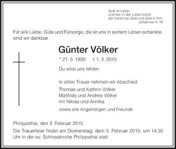 Traueranzeige von Günter Völker von Hersfeld